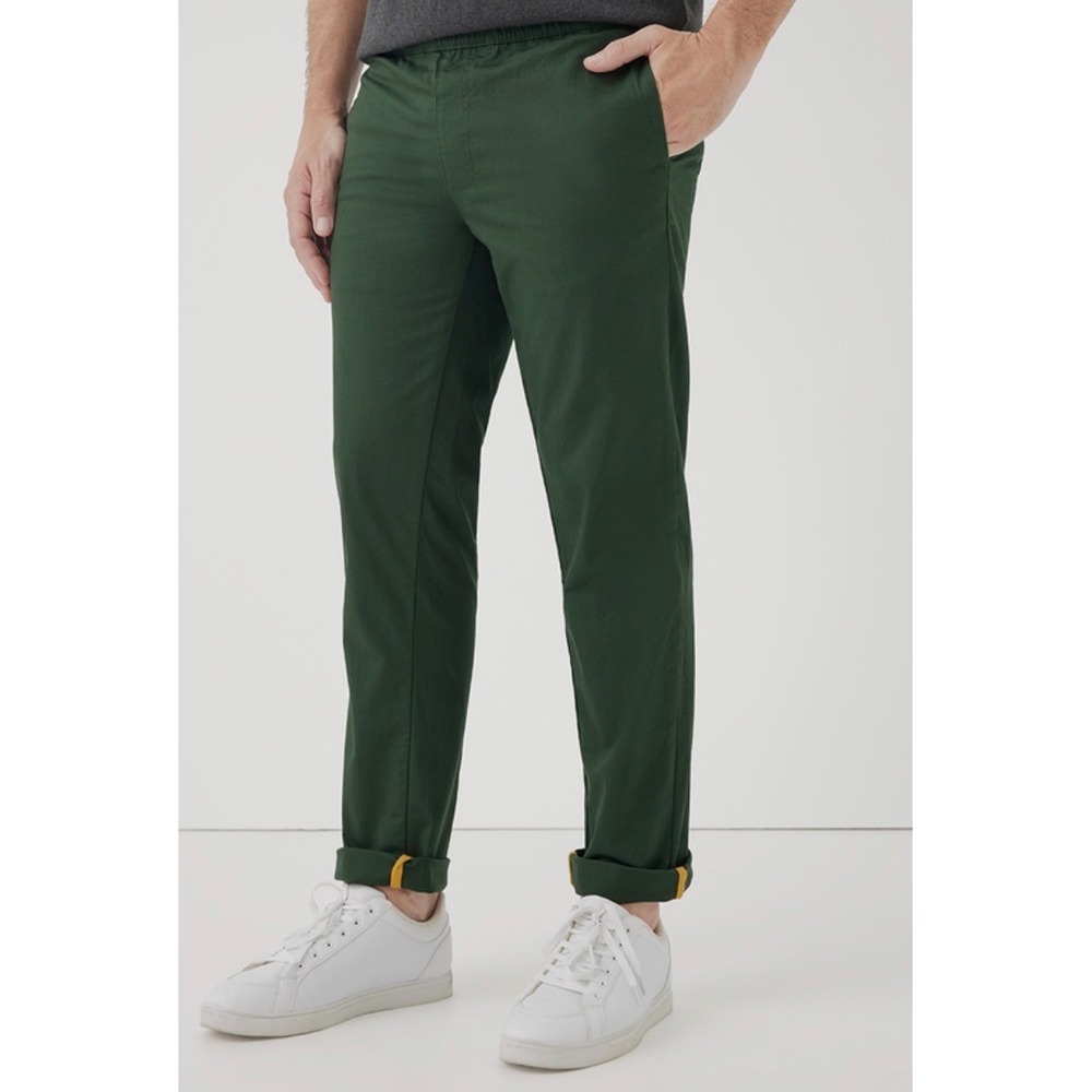 Pact Mens Woven Twill Roll Up Pant Organic Cotton Dark Green Relaxed Size Large